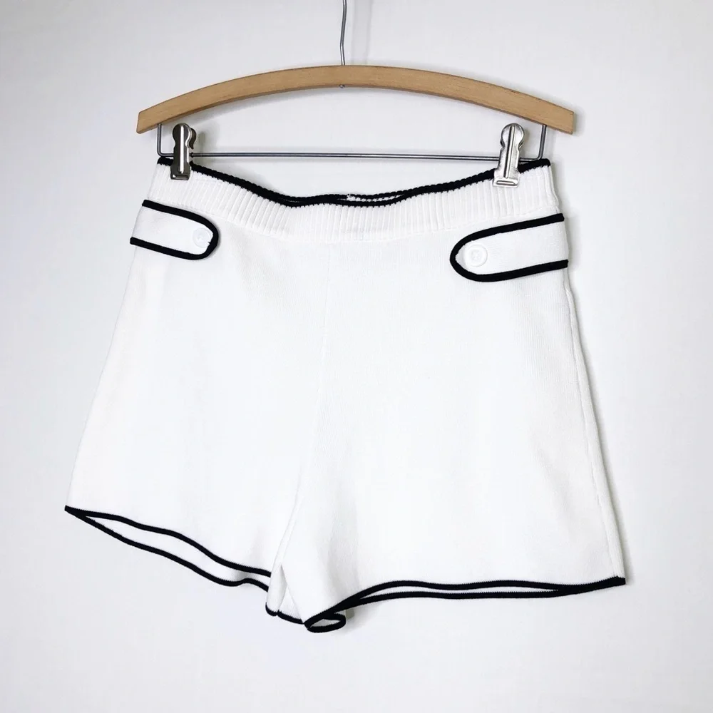 English factory ivory black trim knit shorts